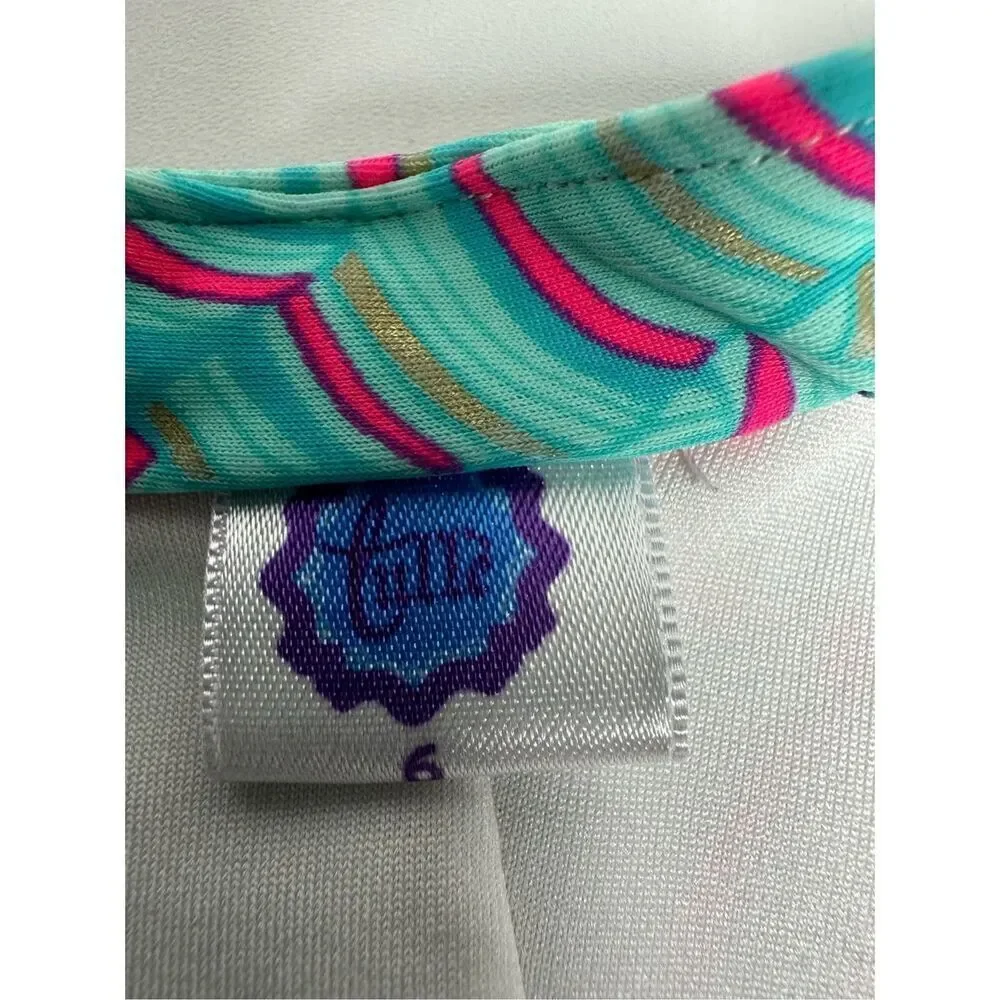 Tulle Girls Surf’s Up Swimsuit Front Zip Turquoise Pink Leaf Print Rare Size 6